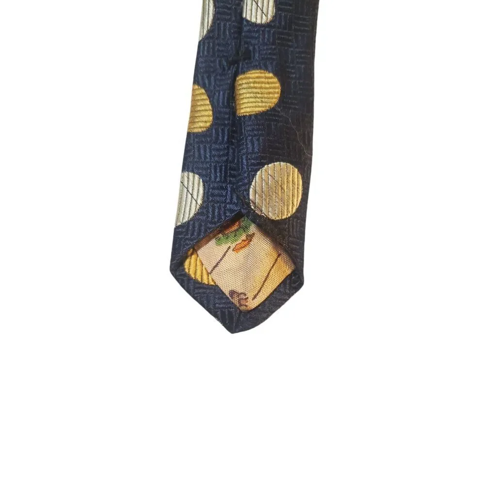 Pierre Balmain Couture Neck Tie Mens 100% Silk Navy Yellow Polka‎ Dots Business